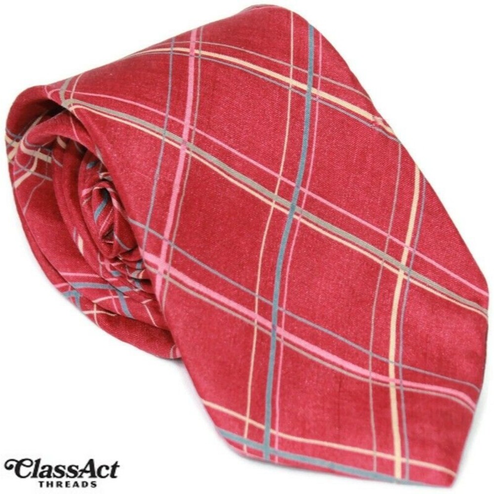 Vintage Yves Saint Laurent YSL Necktie Red Striped Silk Tie 3.25" x 57"